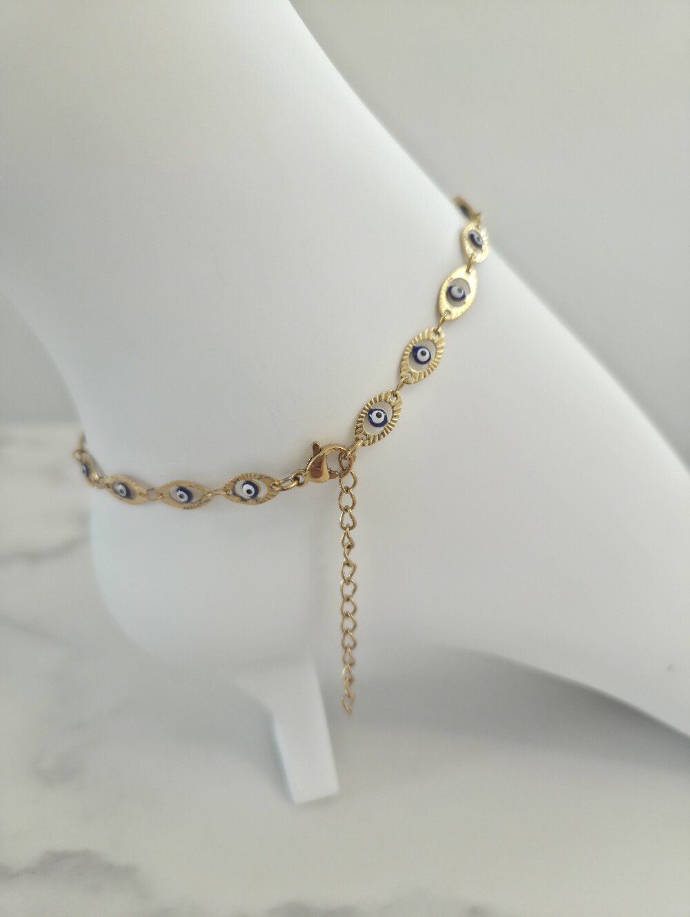 Gold Evil Eye Anklet Stainless Steel Turkish Eye Ankle Bracelet Link Chain - Picture 10 of 13
